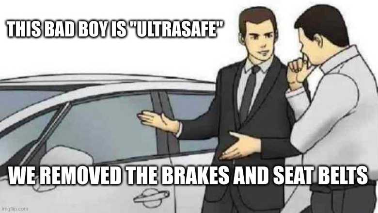 Used Car Salesman Explaining Ultrasafe Vehicles