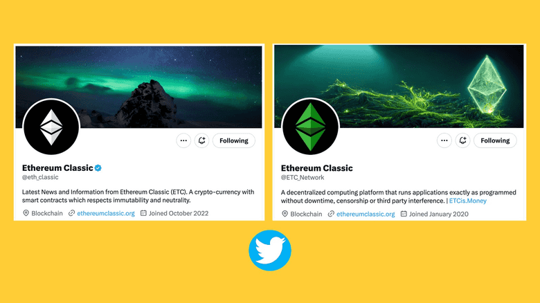 The ETC @eth_classic and @etc_network accounts on Twitter.
